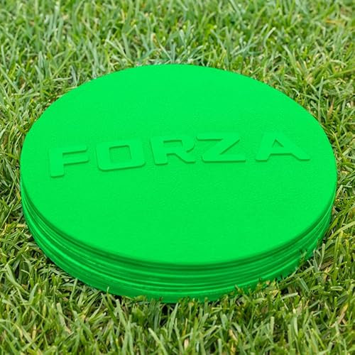 FORZA Flat Disc Markers [10 Pack] - 7” Non Slip Sports Discs - Carry Bag Included (Green)