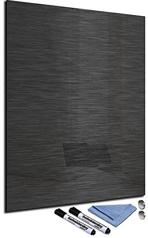 Glas-Magnettafel 60x80 Pinnwand mit Zubehör Whiteboard Edelstahl-Optik Schwarz Büro Office
