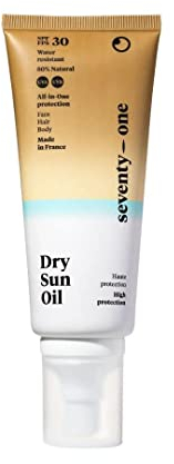 SeventyOne Percent | Dry Sun Oil SPF 30 | Huile sèche Solaire : Visage - Corps - Cheveux | Haute Protection Solaire Vegan | Peau aspect Satiné | UVA 16 | 80% Naturel – Made in France | 100 ml