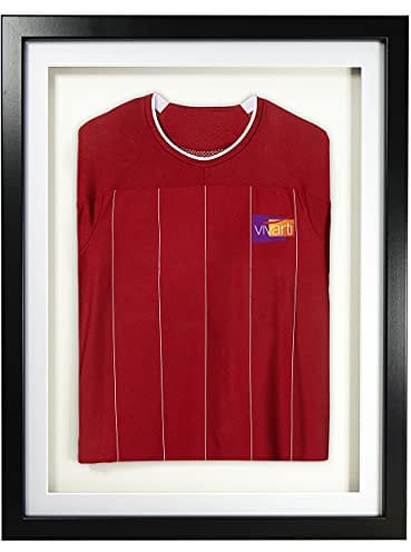 Vivarti DIY Infant Standard Sports Shirt Display Frame for Football Shirt, Rugby Shirt, Band T-Shirt Shadow Box - 40 x 50cm - Black Frame, White Inner Frame, White Backing Card