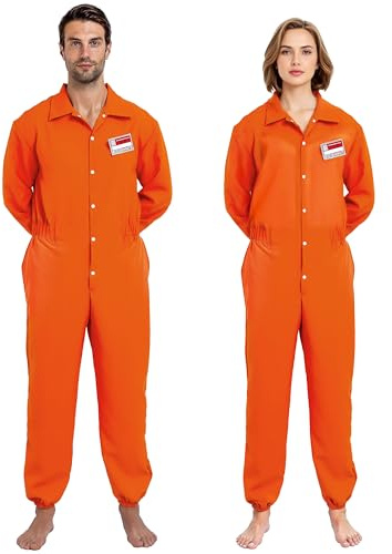 Spooktacular Creations Prisoner Jumpsuit Orange Prison Escaped Inmate Jailbird Coverall Costume with Name Tag