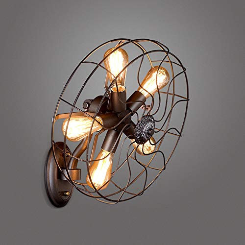 Ventilador industrial antiguo Lámparas de pared American Retro País Loft dormitorio de noche las luces Creativa Restaurante Bar Escaleras Pasillo Pasillo Hierro forjado E27 * 5 lámpara de pared
