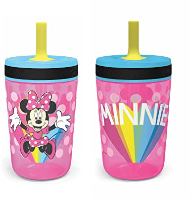 Zak Designs Disney Kelso Tumbler 15 oz Set (Minnie Mouse) Leak-Proof Screw-On Lid with Straw, Made of Durable Plastic and Silicone, Perfect Bundle for Kids