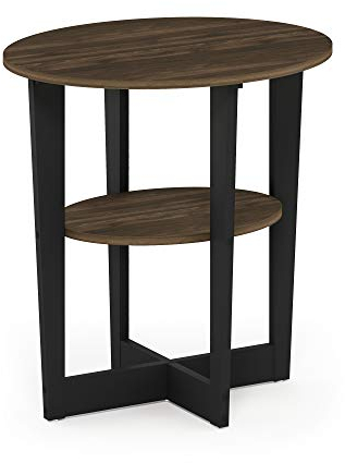 Furinno Jaya Oval Beistelltisch, Holz, Columbia Walnuss/Schwarz, 1-Pack