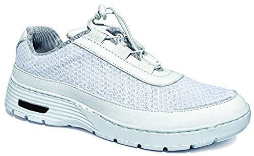 Gima - Rutschfeste, antistatische, wasserdichte und leichtgewichtige HF100 Unisex-Sneakers aus atmungsaktivem Mikrofaser-Gewebe, mit elastischen Schnürsenkeln, Weiße Farbe, EU-Größe 35, 1 Paar.