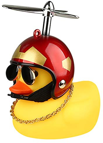 Tbrand Gelbe Gummiente Auto-Ornamente, Iron Man Armaturenbrett-Dekorationen, Quietschende Ente Fahrradhupen mit Propellerhelm