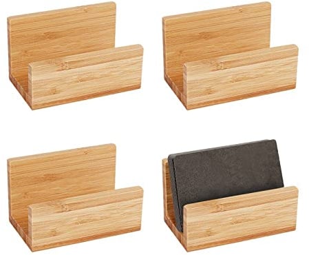 OLYCRAFT 4PCS Bambusholz Desktop Visitenkartenhalter Display Für Schreibtisch Natürliche Bambus Visitenkartenständer Für Bürotische Organizer