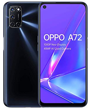 OPPO A72 6.5 Unlocked Smartphone 4G LTE 4GB RAM, 128GB Storage Dual Sim ColorOS 7.1, based on Android 10 - CPH2067-Black-AG