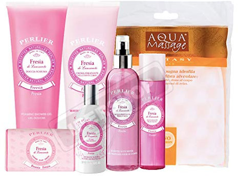 SET PERLIER FRESIA: DOCCIA SCHIUMA 250ML+ CREMA CORPO 250ML+ SAPONE SOLIDO+ PROFUMO 100ML+ ACQUA PROFUMATA 200ML+ DEODORANTE 100ML+ GUANTO SPUGNA