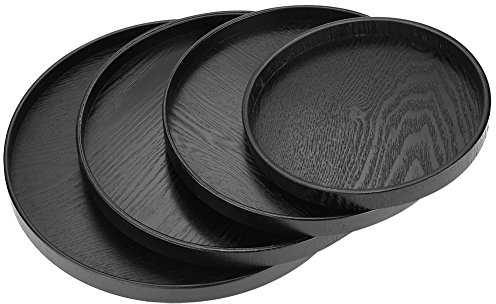Round Tea Serving Tray, Black Coffee Table Tray, Small Wooden Round Tray for Kitchen Counter(24cm)