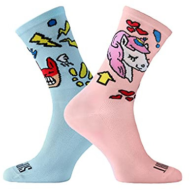 Support Herren Radsocken atmungsaktive Technologie rutschfeste Faser Unisex lustige Muster Radfahrer Zubehör für Wandern Laufen Klettern Radfahren Essentials, Bad Unicorn 39-41 EU