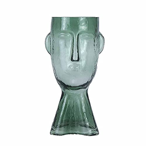 XHJL Flower Vase Creative Nordic Centerpiece Vases Art Ornaments Face Like Abstract Transparent Vase Arrangement for Living Room Bedroom Office Dining Table Decor (Green)