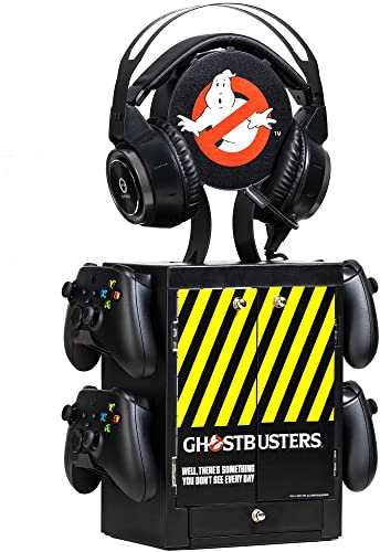 Numskull Official Ghostbusters Gaming Accessory Locker & Storage Stand – Holds 10 Games/DVDs, 4 Controllers, Headset, and Accessories – Durable & Compact Organizer – Official Ghostbusters Merchandise