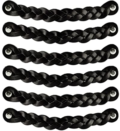 Brute Strength - Ledergriffe für Möbel - Geflochten - Schwarz - 6 Stück - 20 x 2,5 cm - Schrankgriff, Türgriff für Küche, Bad, Schränke, Kommode, Holz