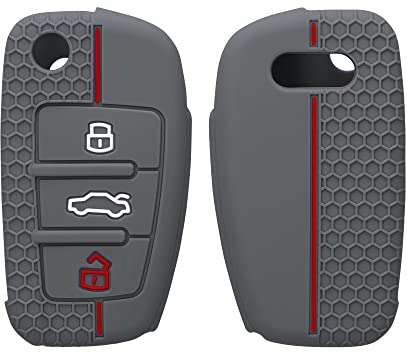kwmobile Coque clé de Voiture Compatible avec Audi Clé 3-Touches Accessoire clé Voiture - Protection étui Souple en Silicone - Gris-Rouge