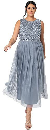 Maya Deluxe Vrouwen Midaxi Jurk Dames Mouwloze Pailletten Hoge Empire Taille Tule Versierd voor Bruiloft Gast Bal Bruidsmeisje, Bessen, 40