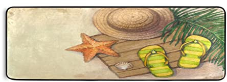 Hallway Runner Rugs Kitchen Floor Mats Laundry Farmhouse Living Room Decor Area Rug 72x24in Straw Hat Flip Flops Shells and Starfishes