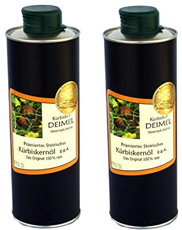 Kürbishof DEIMEL Steiermark/Austria - Oferta de ahorro 2 x lata de 500 ml - Aceite de semillas de calabaza - Original de Austria - Directo del productor