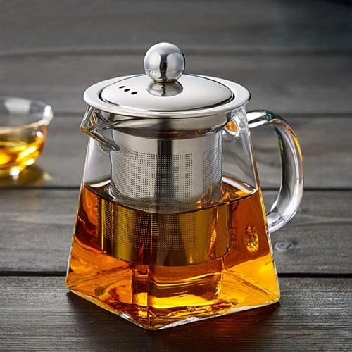 750ml Tetera de Cristal Infusor de Acero Inoxidable Resistente al Calor, Con Extraíble De Acero Inoxidable Resistente Al Calor Infusor De Hojas Sueltas para té Café té Flores Rosas