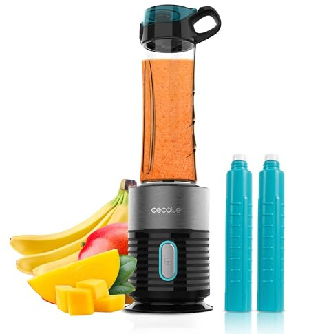 Cecotec Standmixer Power Titanium Fresh&Go. 650W, Klinge mit 4 Klingen mit schwarzer Titanbeschichtung, inklusive 2 Kühlrohre und 2 robuste Becher von 600ml