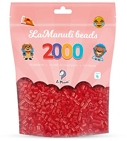 La Manuli Bügelperlen ca. 2000 Stück Midi Perlen Im wiederverschließbaren Beutel | Nachfüllset Bastelperlen Mit jeder Marke Beads kompatibel | 5 mm Steckperlen (Rot)