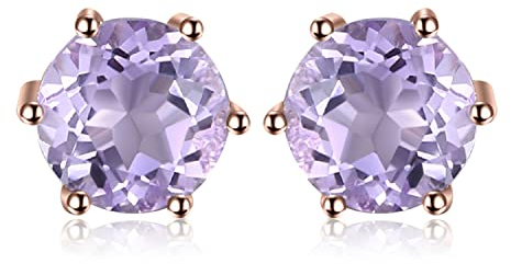 JewelryPalace Rundschliff 0.9ct Echt Amethyst Ohrstecker Silber 925 Damen, Lila Naturstein Schmuck Set, Ohrringe Silber Edelstein Mädchen, Ohrstecker Silber Klein mit Stein Frauen Geschenk Rosegold