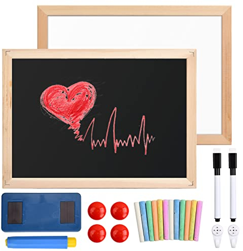 Xzeemo Kreidetafel, Doppelseitige Memotafel, Tafeln zum Beschriften, Tafeln Beidseitig zum Beschriften für Haus, Büro, Holzrahmen Kreidetafel mitKreide, Tafelwischer, Magnet (20 * 30CM)