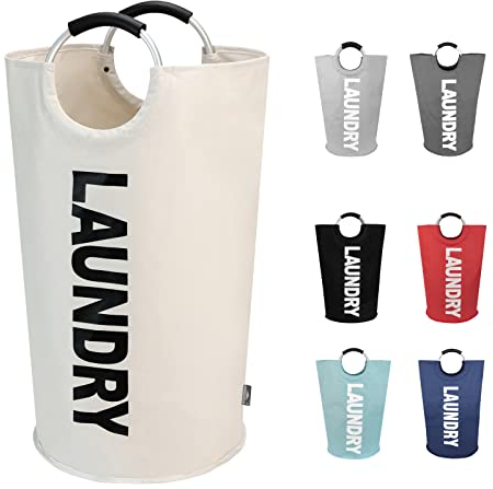 DOKEHOM 90L Paniers à linge, Pliable Sac à linge, Pliage Grande Capacité Corbeilles à linge (Beige, L)