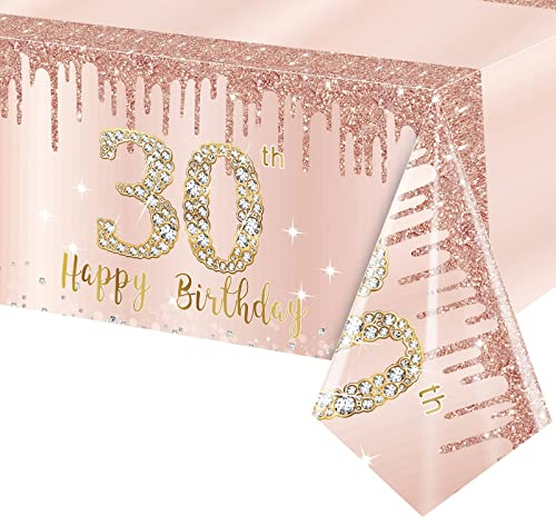 POPOYU Plastique Nappe Anniversaire 30 Ans,137x274cm Nappe Fête Rose et Or Decoration Joyeux Anniversaire,Jetables Nappe Décorées de Fête pour Intérieur Extérieur Deco Table Anniversaire 30 Ans Femme