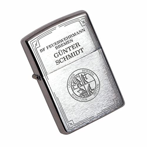 Feuerwehr DFV Signet - Personalisierter Anhänger, Zubehör und Dekoration mit Offiziellem DFV Signet, Stahl & Edelstahl - Ideal als Feuerwehr Zubehör & Geschenk. (Sturmfeuerzeug (Zippo))