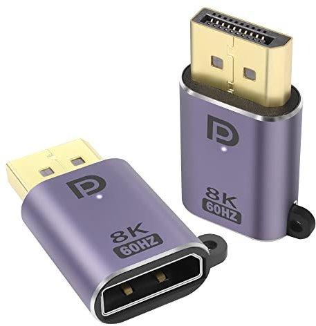 QIANRENON DP auf DP Adapter 8K@60Hz DP1.4 Stecker auf DP1.4 Buchse DisplayPort Anschluss Erweiterter DP Anschlus, mit Aufhängeloch und LED Licht, für HDTV Laptop Monitore Heimkino, 2Pcs