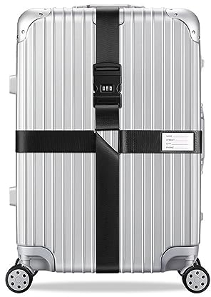 König Design Koffergurt - Zahlenschloss - Verstellbar und Schwarz - Inklusive Namensschild - Kofferband für Flugreise - Gepäckgurt Kofferband Zubehör