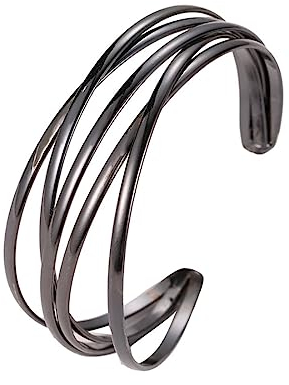 Cubahop Layered Open Metal Cross Armreif Armbänder Glatte Hand Schmuck für Frauen und Mädchen (Schwarz)