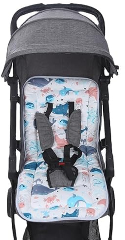Universal Kids Stroller Seat Liner Cotton Kids Pushchair Cushion Seats Mat Breathable Stroller Liner Insert Mattress Soft Pushchair Seat Pad Pram Cushion Seats Pad Head Neck Body Support for 1-3 Years