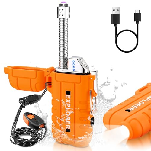 Bistfy 2023 Lichtbogen Feuerzeug, Elektrisches USB C Plasma Feuerzeug Mit Licht & Notfall-Pfeife, Wasserdicht & Winddicht für Camping, Survival, Kamin, Kerzen - Männer Geschenk