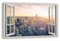 HUBDECO Leinwandbild Fensterblick Bilder New York Bild 120x80 cm - Landschaftsbilder auf Leinwand - Wandbilder Wohnzimmer - Bild Fenster mit Ausblick - Aesthetic Room Decor - Wanddeko Schlafzimmer