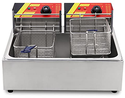 Electric Deep Fryer With Basket, 5000W Double Countertop Oil Fryer, 12L Large Capacity Double Tank Deep Fryer, Removable Oil Container, Silver