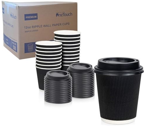 A406 100 X 12oz / 360ml Black Triple Walled Disposable Paper Ripple Cups Disposable Coffee Tea Cups Disposable Hot Drink Cups and LIDS (Without Lids)