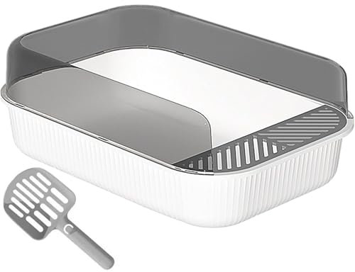 PawnTech Bac à Litière pour Chat XXL Esthétique 51x35x18 cm I Semi Ouverte - Anti-éclaboussure - Pelle de Nettoyage Inclus (Blanc Neigé)