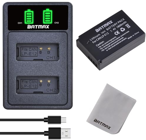Batmax LP-E12 Akku and Rapid Dual Charger Compatible with Canon EOS M50 M100 100D EOS M EOS M2 EOS M10 EOS M200 EOS Rebel SL1 Camera Batteries