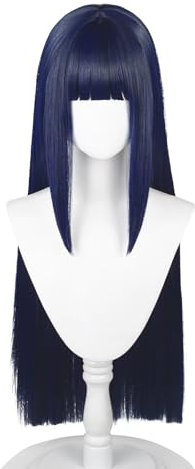 COSPLAZA Hyuga Hinata 80cm Dunkelblau Gemischt Lange Gerade Anime Perücke Damen Cosplay Kostüm Perücken mit stumpfem Pony