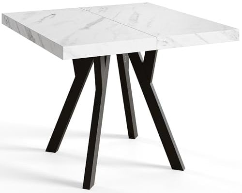 Quadratischer Esszimmertisch RICO, ausziehbarer Tisch, Größe: 90-190X90X77 cm, Wohnzimmertisch Farbe: Beige, mit Holzbeinen in Farbe Schwarz