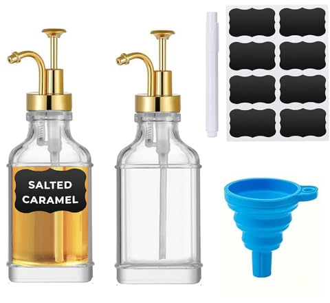 Ompinda 2 Pcs 500ML Square Glass Coffee Syrup Pump Dispenser Coffee Bar Accessories for Coffee,Vanilla, Caramel, Honey