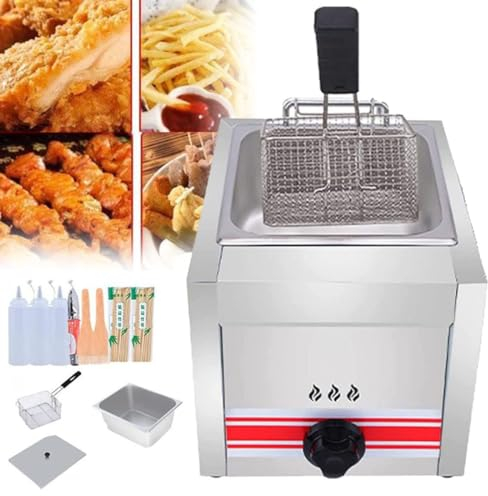 Friggitrice Professionale A Gas, Friggitrice Professionale GPL, Con Cestelli Estraibili, Potenza Di Fuoco Regolabile, In Acciaio Inox, Per Patatine Ciambelle Pesce,Singlecylinder10L