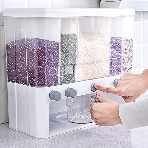 KLOOLIVE Cerealienspender 5 Grid Müslispender Reisspender unststoff Trockenfutter Aufbewahrungsbox Cornflakes Spender Lebensmittelspender Vorratsdosen Set 10L