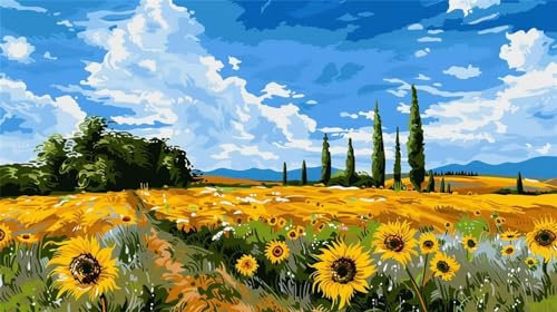 Peinture par Numéros pour Adulte Tournesol Kit de Peinture à l'huile sur Toile par Numéro, Ferme Paint by Numbers avec Peintures et Pinceaux Sans Cadre 140x80cm, Cadeau et Décoration Murale de Maison
