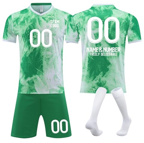 LILIHOT Maßgeschneidertes Trikot Deutschland Trikot Damen Shorts Trikot Set Kinder Em Fanartikel Football Trikot Individuelles Trikot Deutschland Trikot Damen Custom Football Jersey(#B Green)