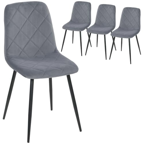 HOMCOM Juego de 4 Sillas de Comedor Modernas45x54x87 cm Gris | Sillas de Cocina, Tapizadas en Terciopelo, con Patas de Acero, para Salón