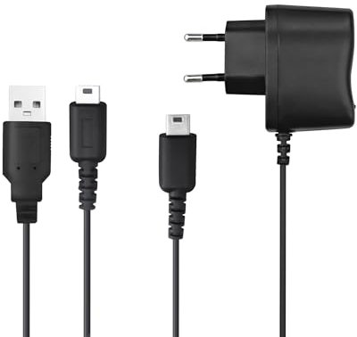 Xahpower Cargador Set para Nintendo DS Lite, Cable de Carga USB y Cargador Compatible con DS Lite/NDSL (No para DS) Consola de Juegos (Negro)