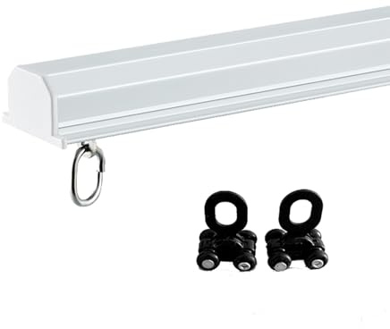 Versteckte Aluminium-Vorhangschiene, Deckenmontage, Eingebaute Raumteiler-Vorhangstange, Kommerzielle Metall-Einbau-Trennwand-Gleitschiene, Mit Rolle, Montagezubehör(White,320cm/10.5ft(2 * 160cm))